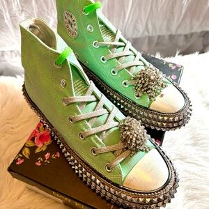 FREE PEOPLE x NAN-KU COUTURE Mint Green High-Top Sneaks, Studded and Crystal NWB